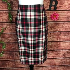 Chadwick's Skirt 12 Red Black Plaid Wool Straight